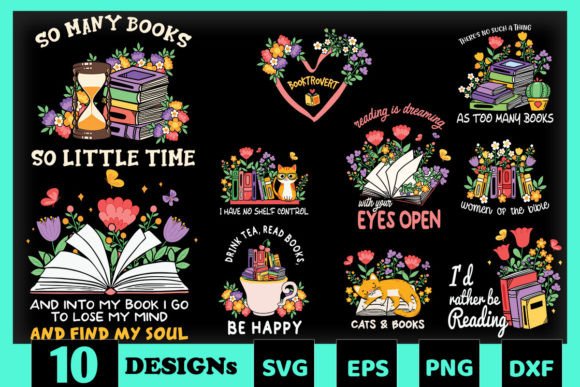 Book Floral Quote SVG Bundle 10 Designs for Crafts and Graphics
