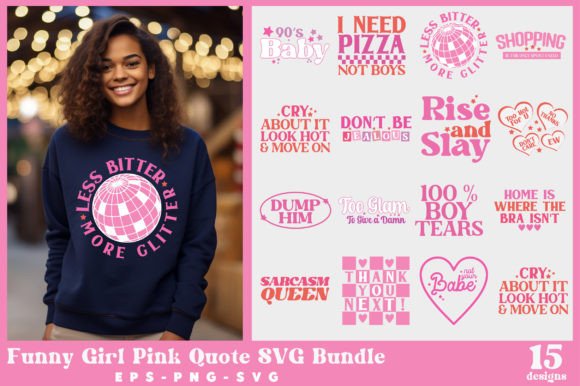 Funny Girl Pink Quote SVG Bundle for Crafts and Graphics