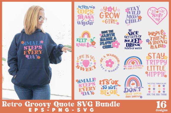 Retro Groovy Quote SVG Bundle for Graphics and Crafts